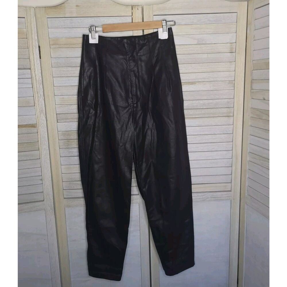Free People Cecily Faux Leather Pleated High Waist Pant Black Size 6 / 28 FP